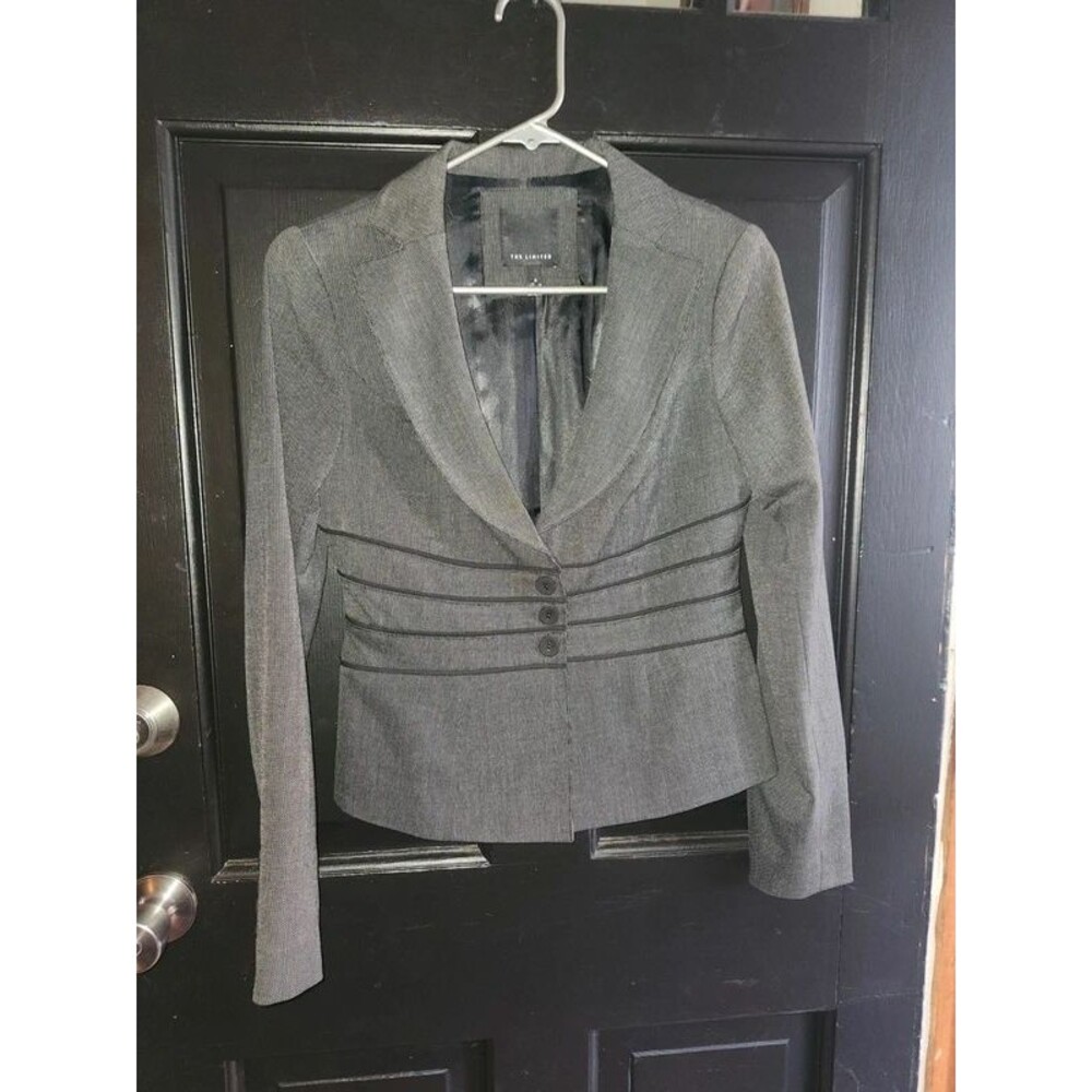 The Limited Gray Textured Fitted Blazer Jacket Banded Waist 3-Button - Size 0